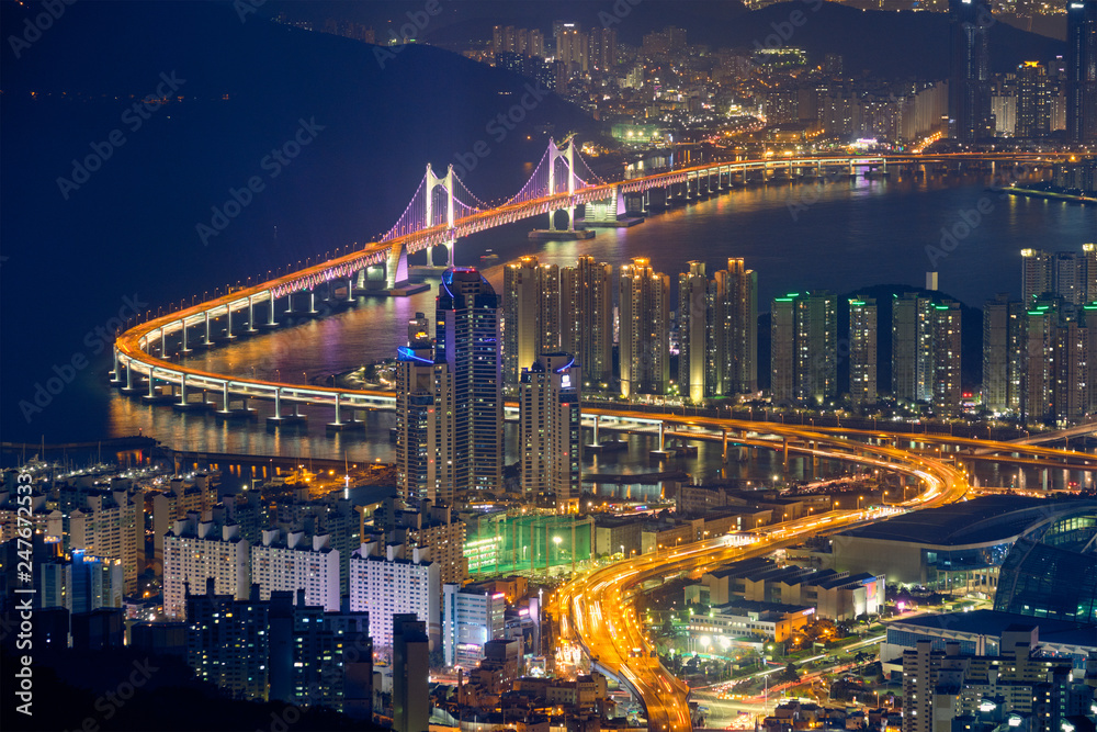 Busan cityscape Gwangan Bridge at night