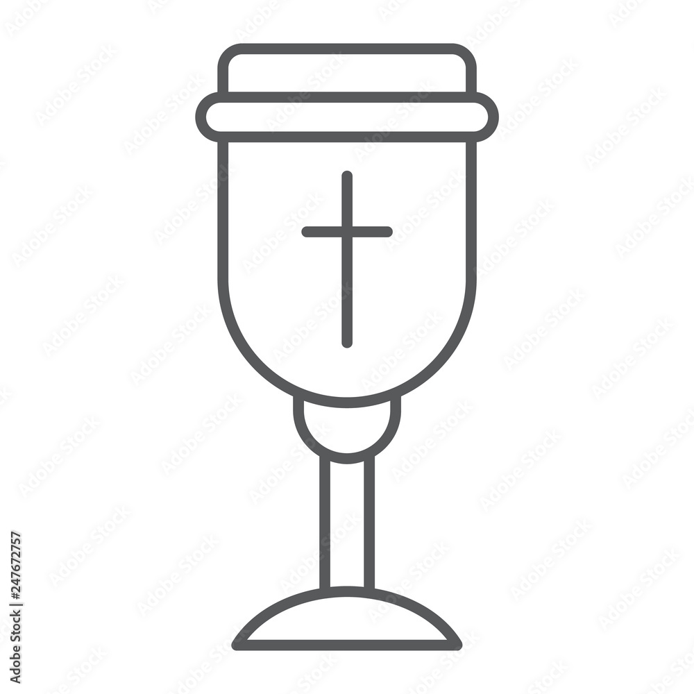 Holy chalice thin line icon, christian and cup, goblet sign, vector graphics, a linear pattern on a white background. Holy chalice thin line icon, christian and cup, goblet sign, vector graphics, a linear pattern on a white background.