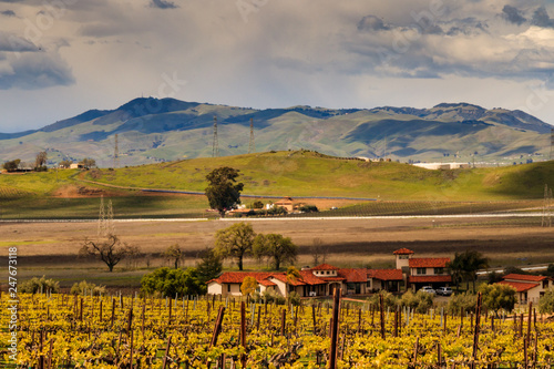 Rolling hills and clouds landscape near livermore California with vineyards photo