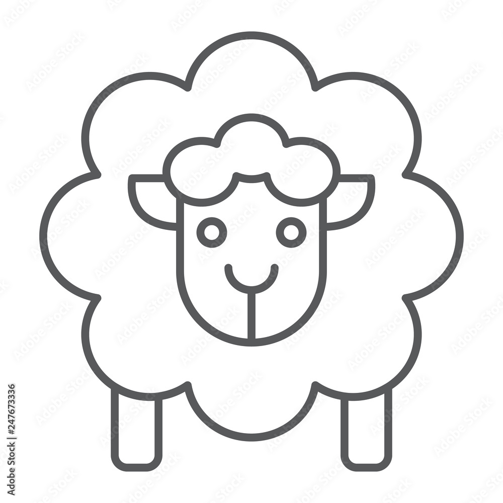 Sheep thin line icon, wool and animal, lamb sign, vector graphics, a linear pattern on a white background. Sheep thin line icon, wool and animal, lamb sign, vector graphics, a linear pattern on a white background.