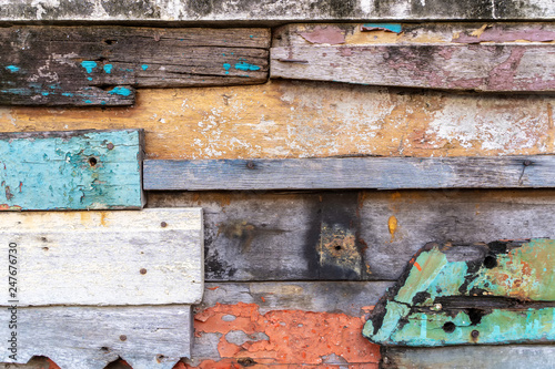 Decorative and colorful old wood wall for background.