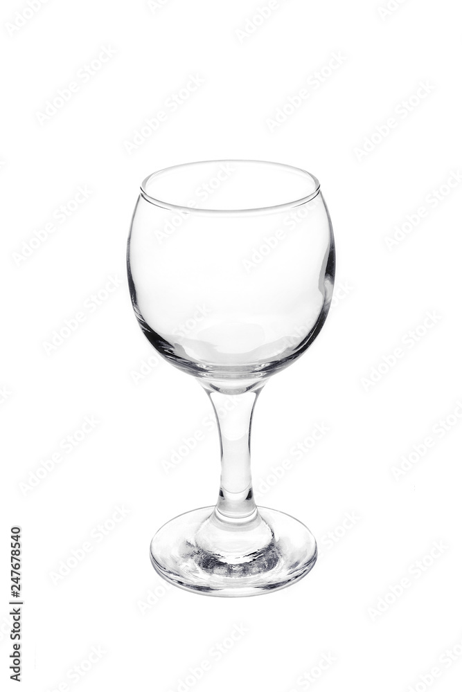 Glass wine glass on white background, tableware, isolated, close-up