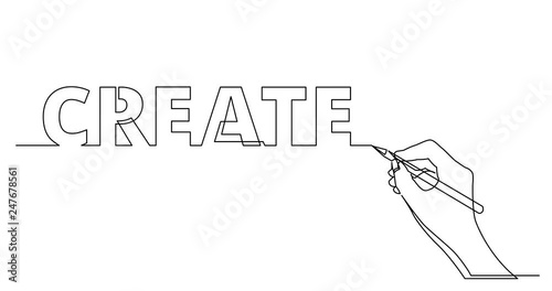 Self drawing line animation of hand drawing business word of create