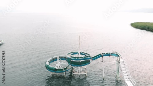 Aerial  shot of abandoned waterslide. photo