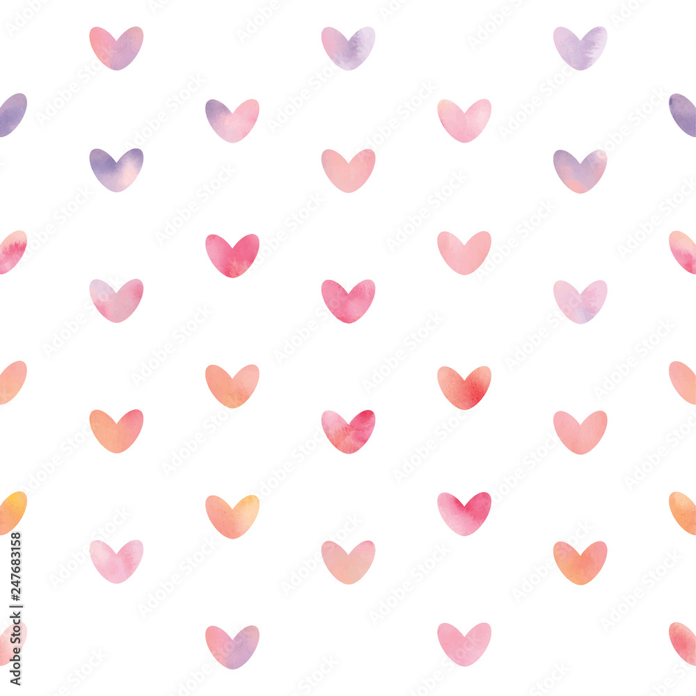 Vector seamless pattern with watercolor hearts