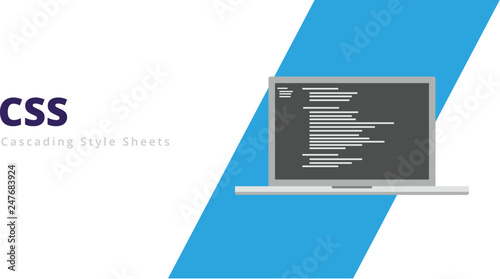 Learn to code CSS programming language with script code on laptop screen, programming language code illustration - Vector