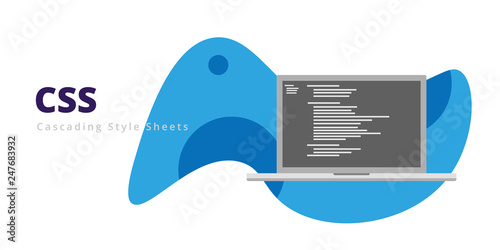 Learn to code CSS programming language with script code on laptop screen, programming language code illustration - Vector