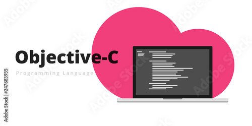 Learn to code Objective-C programming language with script code on laptop screen, programming language code illustration - Vector