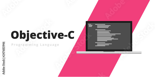 Learn to code Objective-C programming language with script code on laptop screen, programming language code illustration - Vector