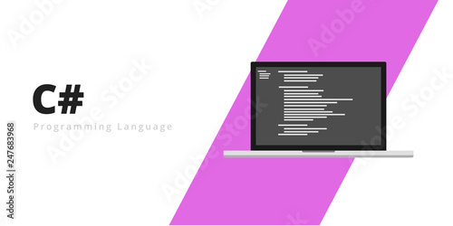 Learn to code C# programming language with script code on laptop screen, programming language code illustration - Vector