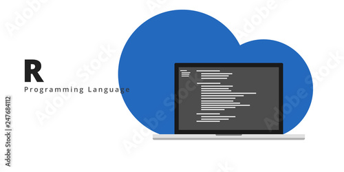 Learn to code R programming language with script code on laptop screen, programming language code illustration - Vector