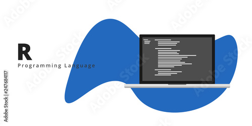 Learn to code R programming language with script code on laptop screen, programming language code illustration - Vector