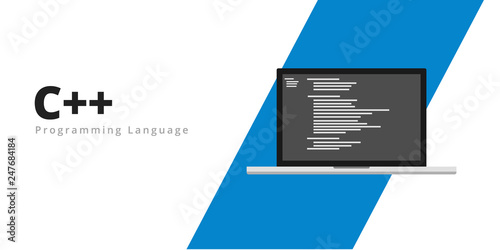 Learn to code C++ programming language with script code on laptop screen, programming language code illustration - Vector