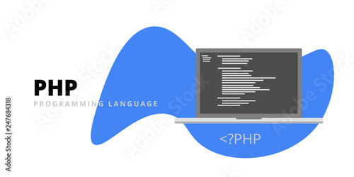 Learn to code PHP web programming language with script code on laptop screen, php framework programming language code illustration - Vector photo