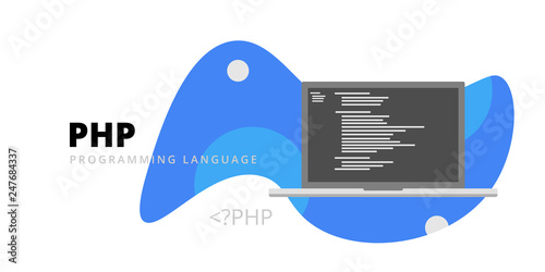 Learn to code PHP web programming language with script code on laptop screen, php framework programming language code illustration - Vector