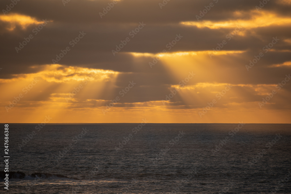 Rays of golden lights at sunset, Muriwai Beach Auckland