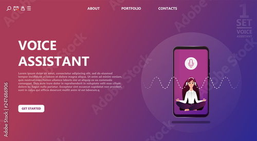 Voice assistant. Human voice recognition and smart assistance concept dotted lines vector illustration of people using voice ai and assistant without missunderstanding. Use for landing page - Vector