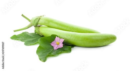 Long Green Aubergine or Eggplant (Solanum melongena) isolated on white