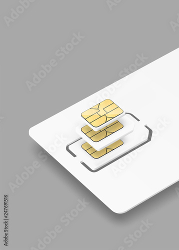 Blank plastic card with sim chip mockup. Vector illustration. Ready for your design. EPS10.