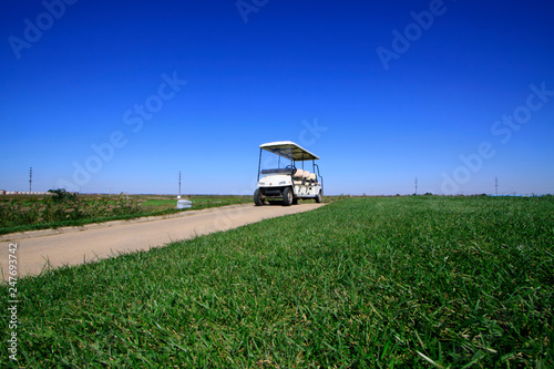 golf course landscape and battery cart