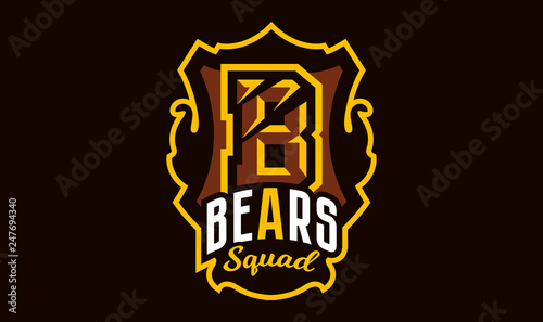 Colorful logo, emblem, letter the scratched claw angry bear, grizzly. Vector illustration, dynamic and sporty style, printing on T-shirts