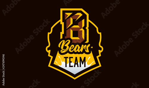 Colorful logo, emblem, letter the scratched claw angry bear, grizzly. Vector illustration, dynamic and sporty style, printing on T-shirts