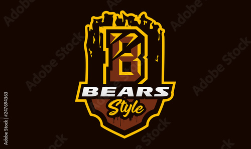 Colorful logo, emblem, letter the scratched claw angry bear, grizzly. Vector illustration, dynamic and sporty style, printing on T-shirts