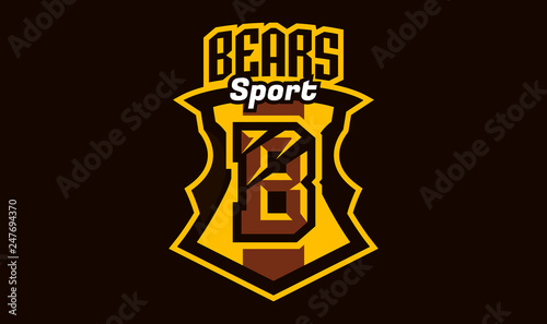 Colorful logo, emblem, letter the scratched claw angry bear, grizzly. Vector illustration, dynamic and sporty style, printing on T-shirts