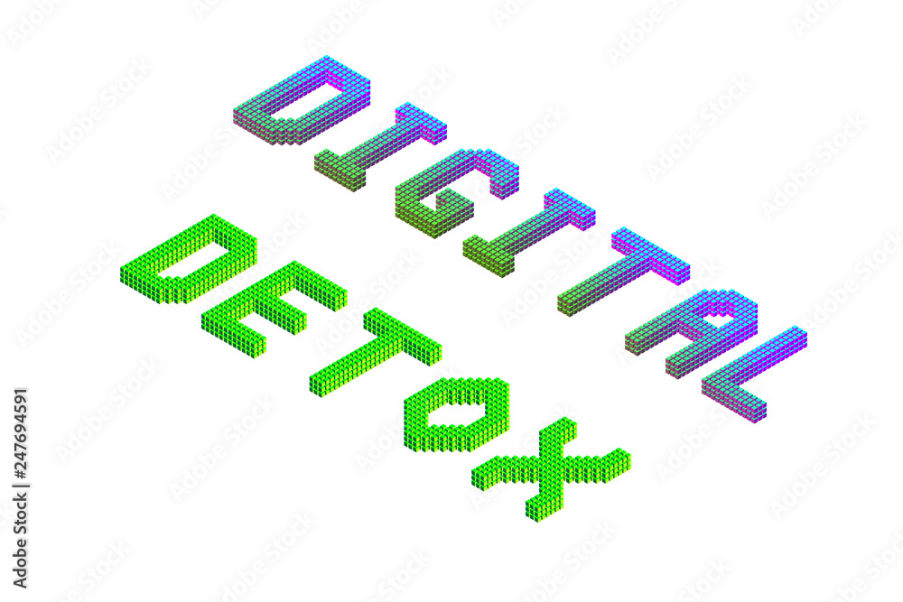 digital detox text in modern bright neon and green colors isolated on white background, stock vector illustration clip art digital detox text in modern bright neon and green colors isolated on white background, stock vector illustration clip art