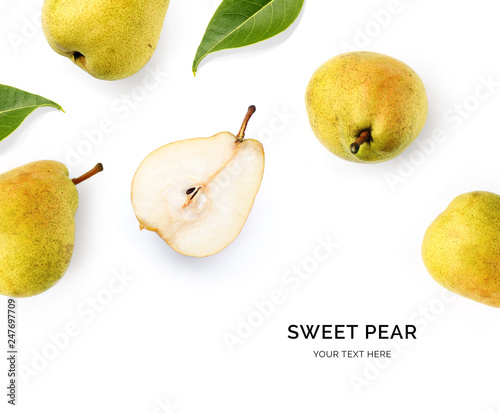 Creative layout made of pear on the white background. Food concept. Macro concept.