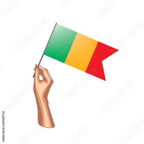Mali flag and hand on white background. Vector illustration