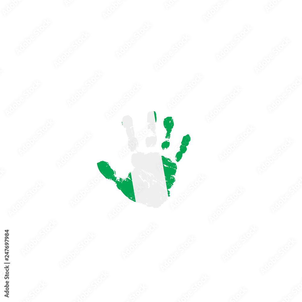 Nigeria flag and hand on white background. Vector illustration Nigeria flag and hand on white background. Vector illustration