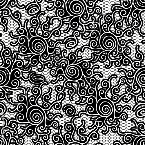 Ornate seamless black and white lace pattern