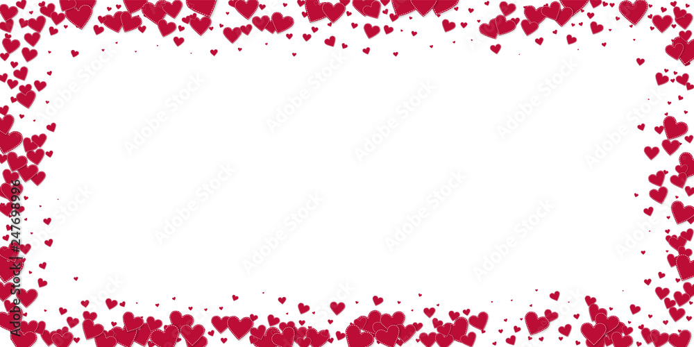Red heart love confettis. Valentine's day frame li