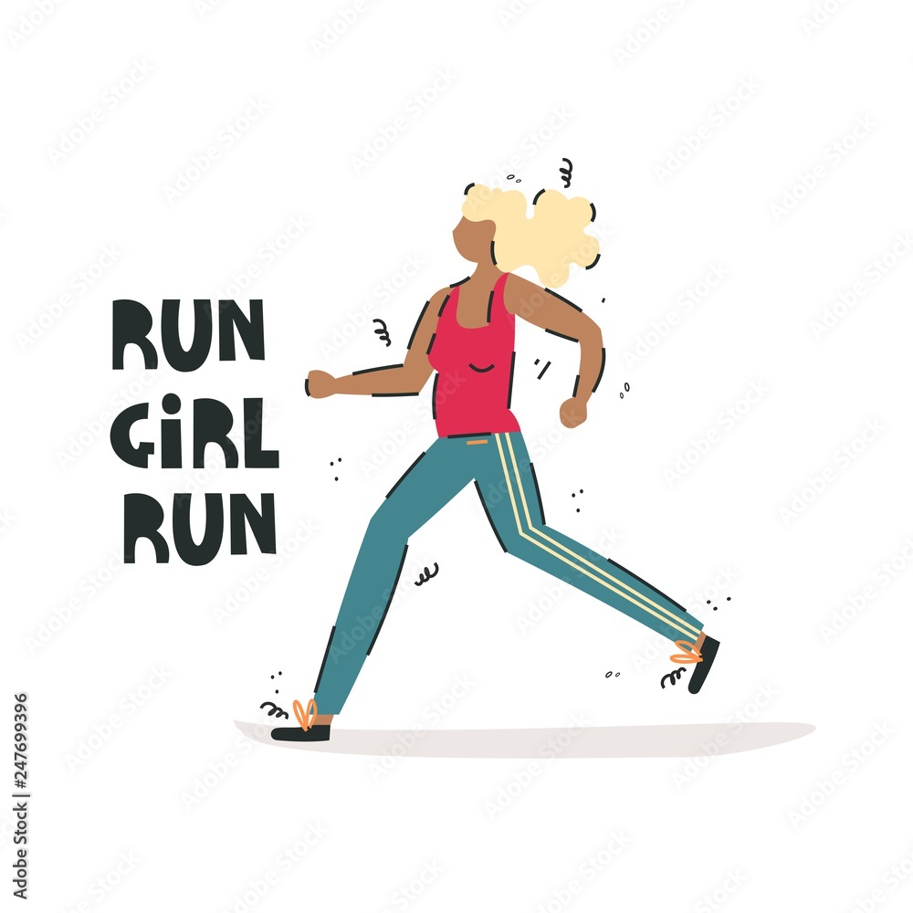 Obraz premium Handdrawn vector illustration of a girl-athlete. Positive character.