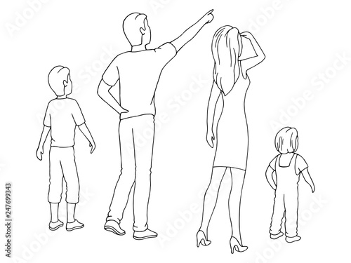 People are looking up to the sky graphic black white isolated sketch illustration vector