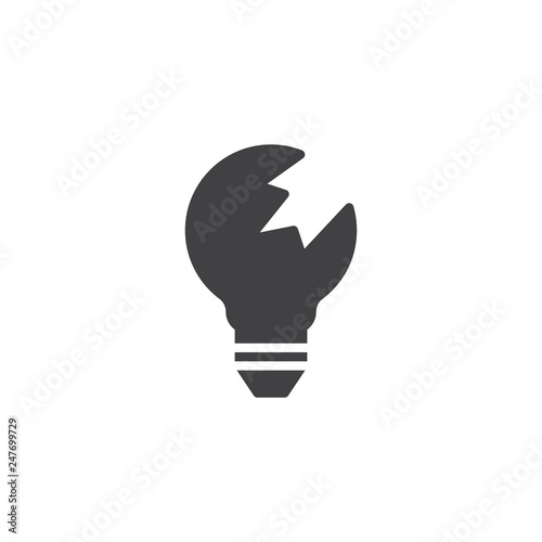 Broken lightbulb vector icon. filled flat sign for mobile concept and web design. Light bulb recycling simple solid icon. Symbol, logo illustration. Pixel perfect vector graphics