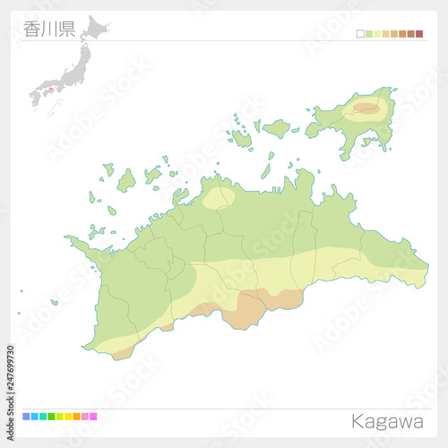 香川県の地図（等高線・色分け）