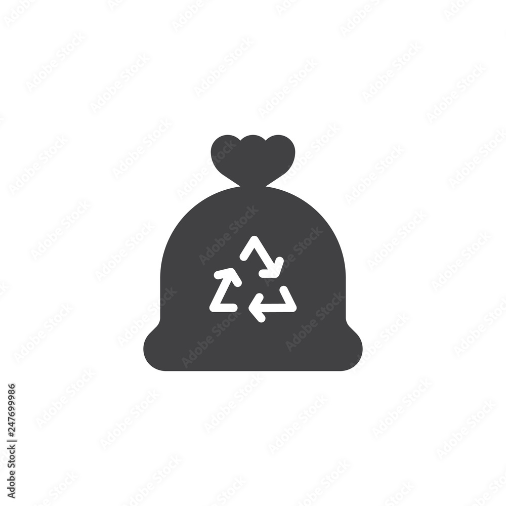 Recycle bag vector icon. filled flat sign for mobile concept and web design. Garbage bag simple solid icon. Symbol, logo illustration. Pixel perfect vector graphics Recycle bag vector icon. filled flat sign for mobile concept and web design. Garbage bag simple solid icon. Symbol, logo illustration. Pixel perfect vector graphics