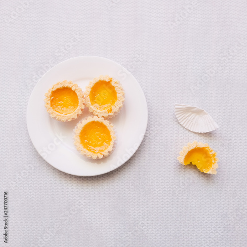 Malaysian's local food , Egg Tarts shoot indoors with flash