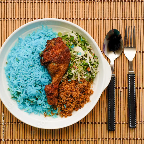 Malaysian's local food , Nasi Kerabu shoot indoors with available lights.