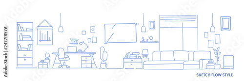 modern workplace cabinet furniture empty no people house living room interior sketch flow style horizontal banner