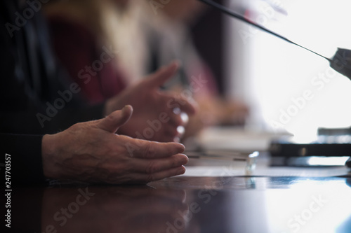 explanation and communication. man hands gesticulate