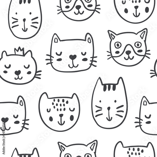 Fototapeta Naklejka Na Ścianę i Meble -  Hand drawn funny cats in sketch style