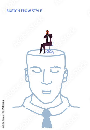 open human head sad depressed and lonely man covering his face crisis and problem mourning imagination concept sketch flow style vertical