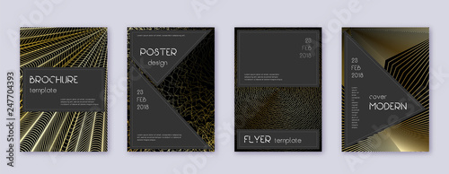 Black brochure design template set. Gold abstract 