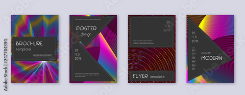 Black brochure design template set. Rainbow abstra