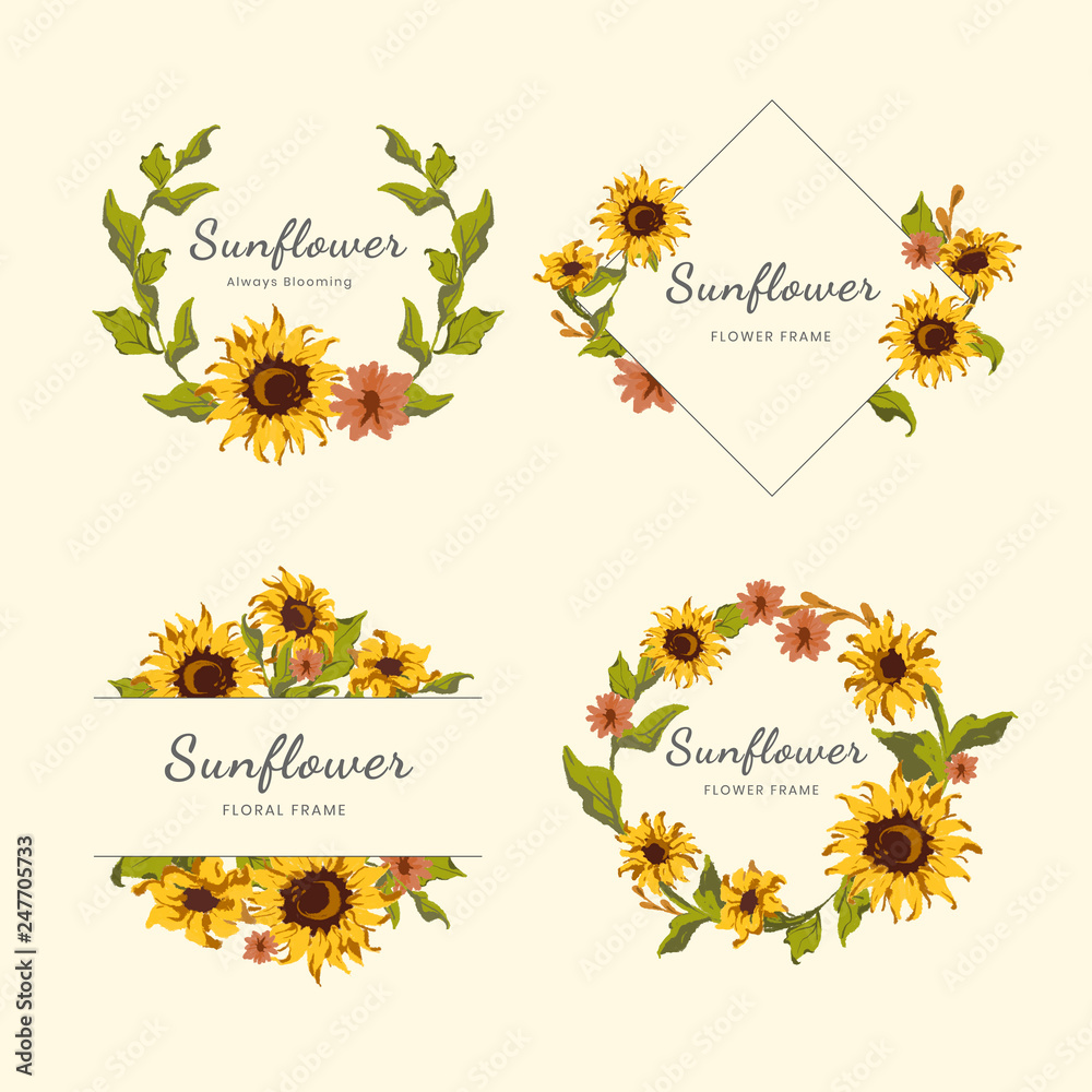Sunflower wreath and badge vector set Sunflower wreath and badge vector set