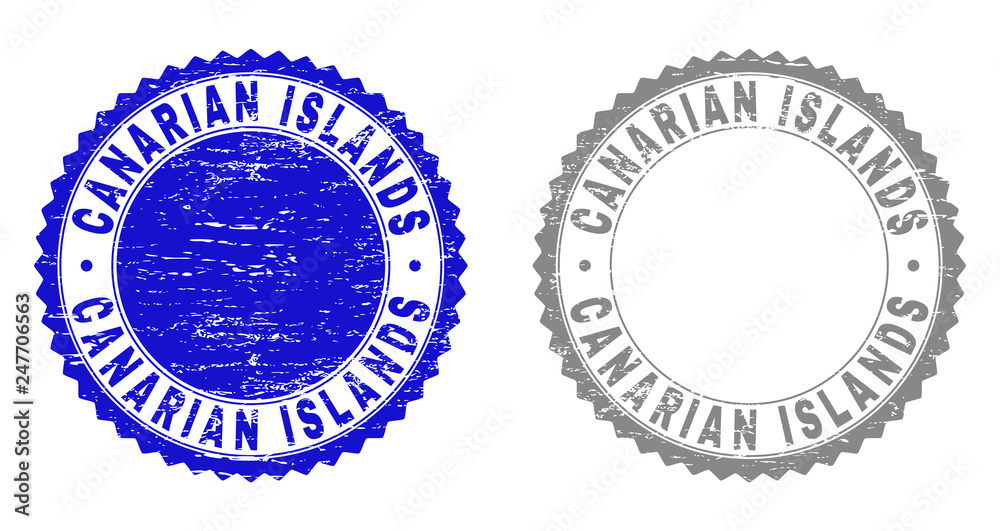 Grunge CANARIAN ISLANDS stamp seals isolated on a white background. Rosette seals with grunge texture in blue and gray colors. Vector rubber imitation of CANARIAN ISLANDS caption inside round rosette.