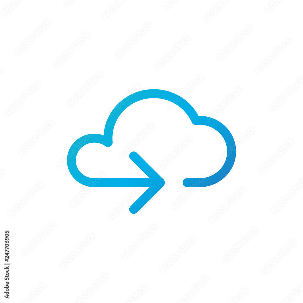Data cloud icon. Backup, restore. Upload, download. Arrow as a part of cloud. Vector illustration isolated on white background. Data cloud icon. Backup, restore. Upload, download. Arrow as a part of cloud. Vector illustration isolated on white background.